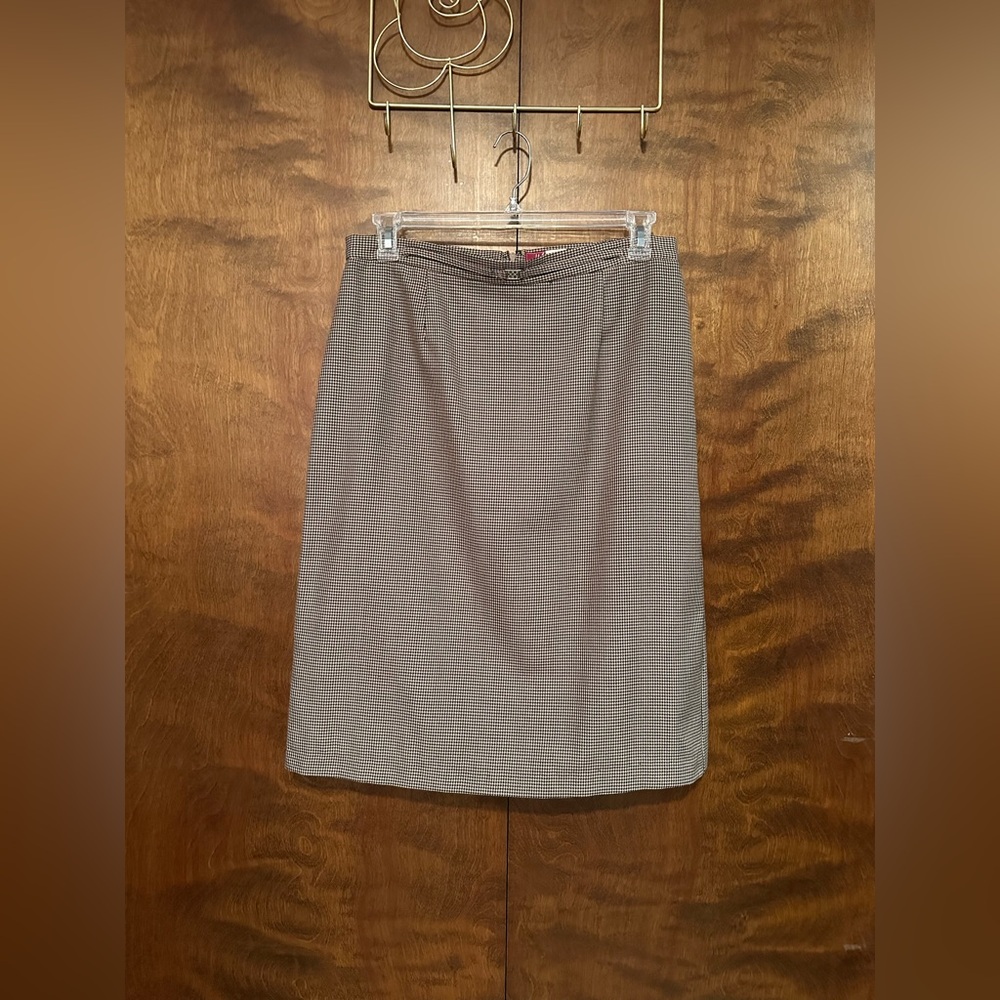 JM Collection Houndstooth Midi Pencil Skirt Womens 16 Brown Career Polyester